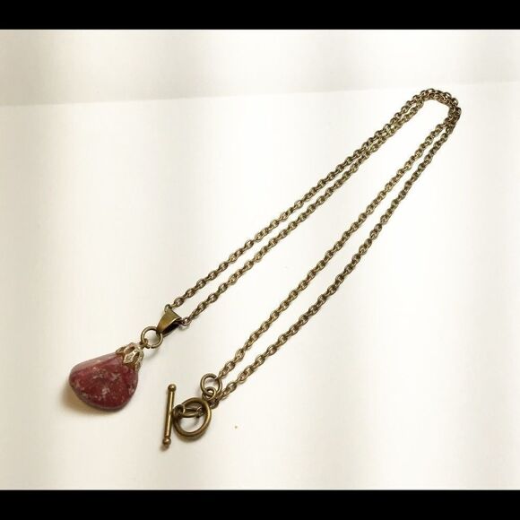 Boho Red Agate and Antique Gold Necklace, 18” NEW - Picture 3 of 3